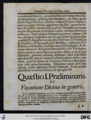 Quaestio I. De Vocatione Divina in genere.