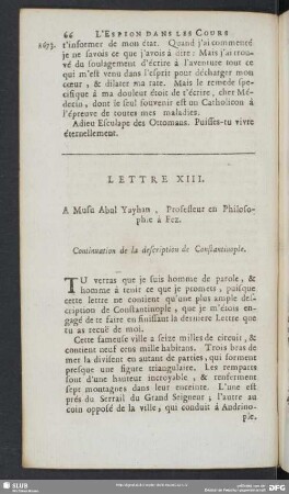 Lettre XIII. A Musu Abul Yayhan , Professeur en Philosophie à Fez