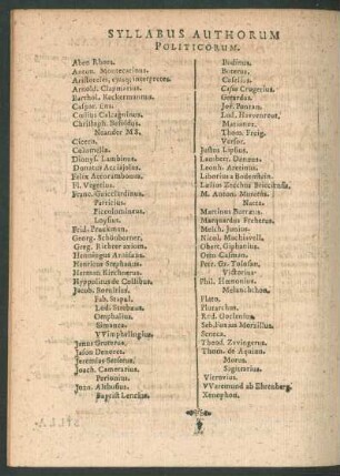 Syllabus Authorum Politicorum.
