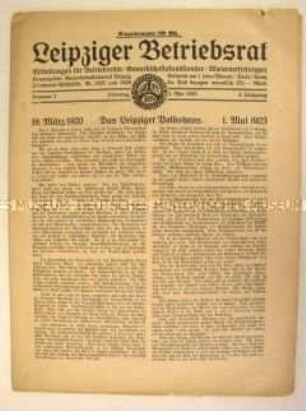 Gewerkschaftliches Mitteilungsblatt "Leipziger Betriebsrat" u.a. zur Wiedereröffnung des Leipziger Volkshauses