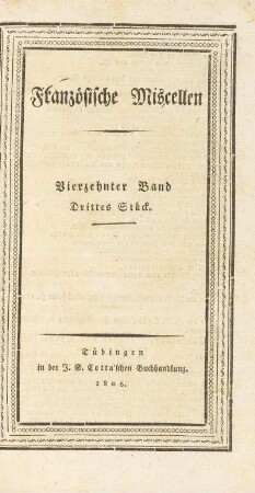 Titelseite Vierzehnter Band. Drittes Stück