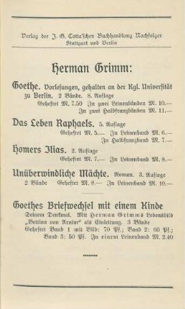 Verlag der J.B. Cotta'schen Buchhandlung Nachfolger Stuttgart und Berlin