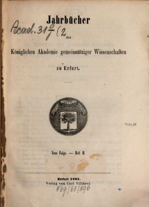 Jahrbücher der Akademie Gemeinnütziger Wissenschaften zu Erfurt. 2. 1861
