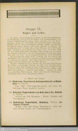 Gruppe IX. Papier und Leder