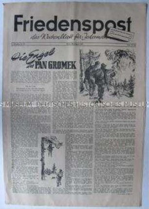 Wochenzeitung der DSF "Friedenspost" zu den III. Weltfestspielen der Jugend in Berlin (DDR)