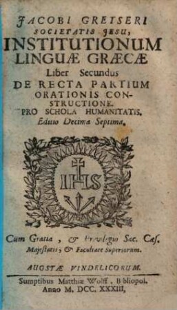 Institutiones linguae graecae : Cum indice graeco-latino, 2.