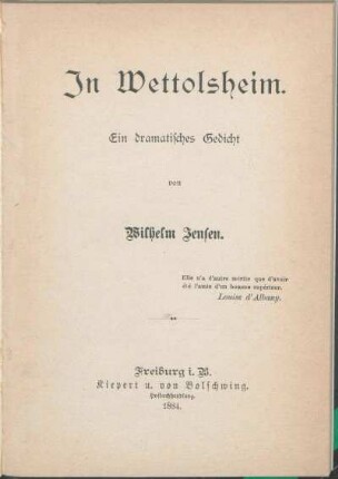 In Wettolsheim : Ein dramatische Gedicht