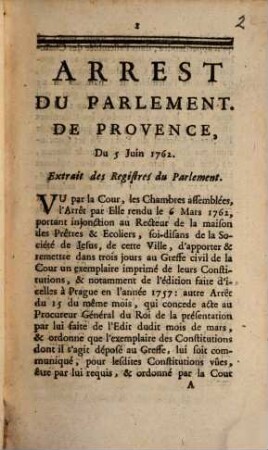 Arrest du Parlement de Provence ...