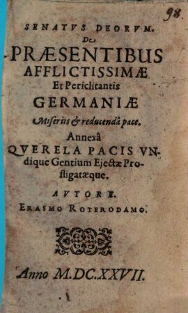 Senatus deorum de praesentibus afflictissimae et periclitantis Germaniae miseriis et reducenda pace