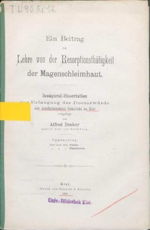Ein Beitrag zur Lehre von der Resorptionsthätigkeit der Magenschleimhaut