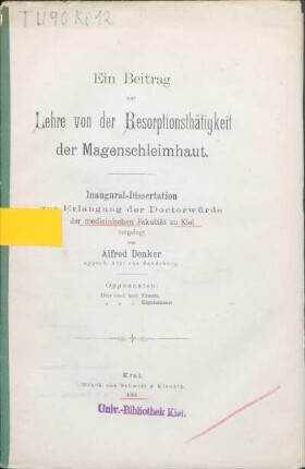 Ein Beitrag zur Lehre von der Resorptionsthätigkeit der Magenschleimhaut