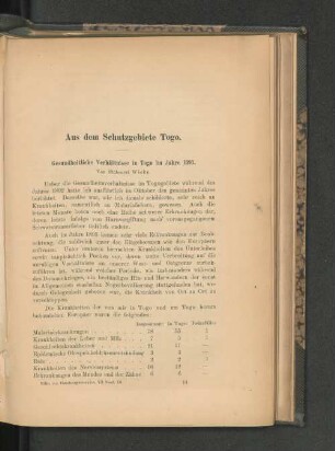 Gesundheitliche Verhältnisse in Togo im Jahre 1893.