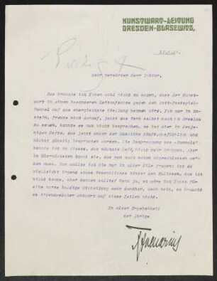 Brief von Ferdinand Avenarius von Der Kunstwart  an Gerhart Hauptmann
