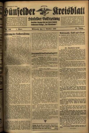 Erste Ausgabe vom Mittwoch, den 02. Oktober 1935.