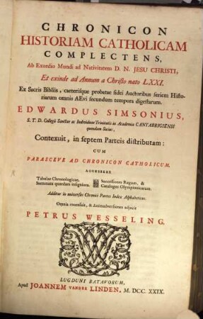 Chronicon historiam Catholicam complectens