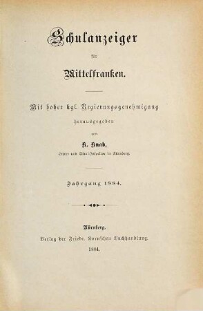 Schulanzeiger für Mittelfranken. 1884
