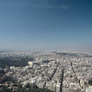 Athen, Parlament und Akropolis, Blick vom Lykabettos auf Parlament, Akropolis und Plaka