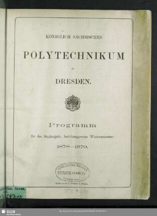1878/79: Programm : für das Studienjahr ...