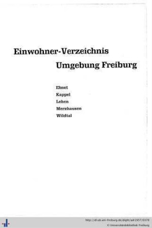 Einwohnerverzeichnis Umgebung Freiburg.