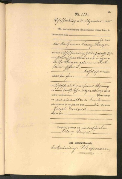 Standesamtsbuch der Stadt Aschaffenburg: Geburten 365/1900 - 184/1901