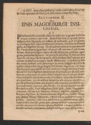Sectionem II. De Ipsis Magdeburgi Insignibus.