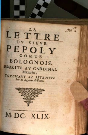 La lettre du Sieur Pepoly au Card. Mazarin