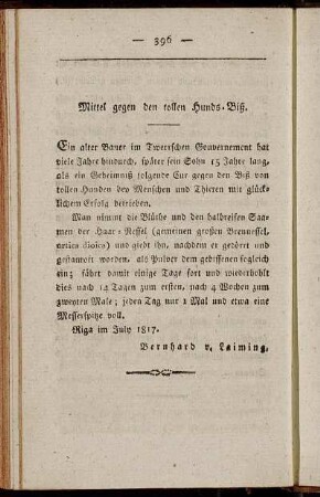 Mittel gegen den tollen Hunds-Biß