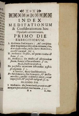 Index Meditationum & Considerationum hoc Opusculo contentarum.