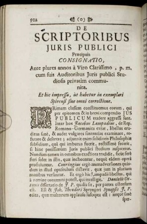 Scriptoribus Juris Publici Præcipuis Consignatio,...