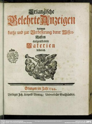 1744: Erlangische gelehrte Anzeigen