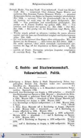 C. Rechts- und Staatswissenschaft. Volkswirtschaft. Politik.