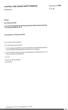 Drucksachen 5351-5506: Anträge, Anfragen, Gesetzentwürfe