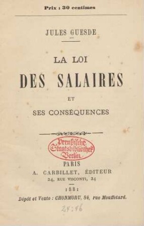 La loi des salaires et ses conséquences