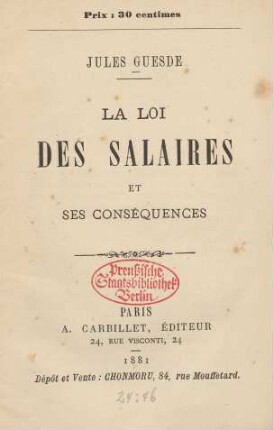 La loi des salaires et ses conséquences