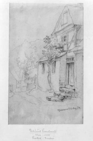 Hausgiebel : Hausgiebel. Bleistiftzeichnung; 20 x 12,3 cm (1874; E. Leonhardi). Freiberg: Stadt- und Bergbaumuseum 58/123