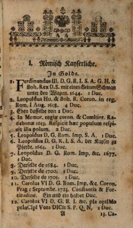 Verzeichniß einer auserlesenen Sammlung von alten, raren, höchst seltenen, auch modernen goldenen und silbernen Münzen, Medaillen und Thalern, welche den 29. October 1770 und folgende Tage in des Herrn Notarii Körners Hause zu Magdeburg den Meistbiethenden öffentlich verkauffet werden sollen