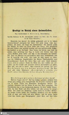 Predigt in Anlaß eines Heimatfestes