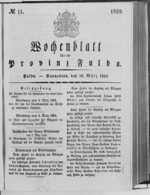 No. 11, Ausgabe vom 16. März 1839