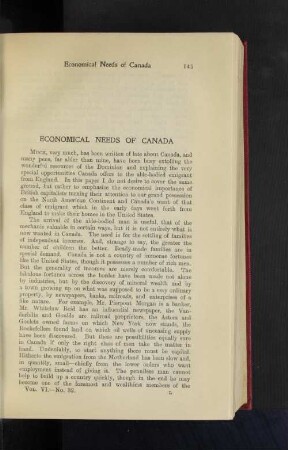 Economical Needs of Canada.