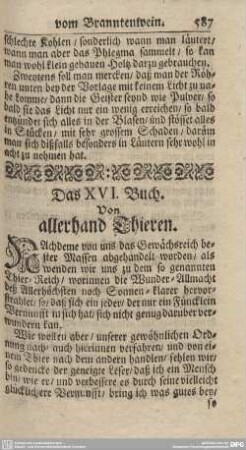 Das XVI. Buch. Von allerhand Thieren.