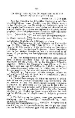 Eingliederung des Mädchenturnens in den Stundenplan der Volksschule : [E. Öffentliches Volksschulwesen]