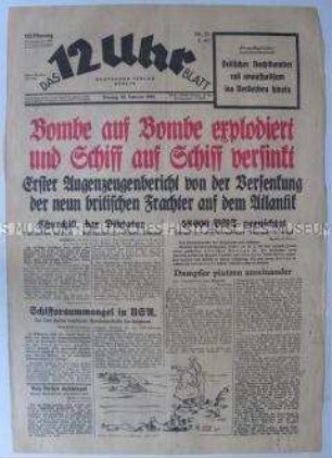 Titelblatt der Berliner Tageszeitung "Das 12 Uhr Blatt" zum Luft- und Seekrieg gegen Großbritannien