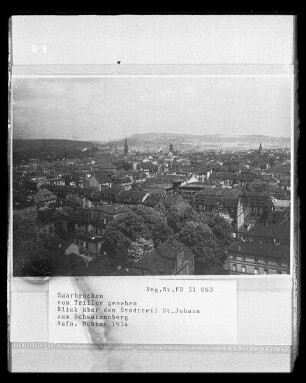 Saarbrücken, Blick vom Triller über den Stadtteil St. Johann zum Schwarzenberg
