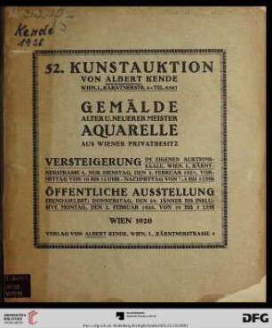 Gemälde alter u. neuerer Meister, Aquarelle aus Wiener Privatbesitz : Versteigerung 3. Februar 1920 (Katalog Nr. 52)