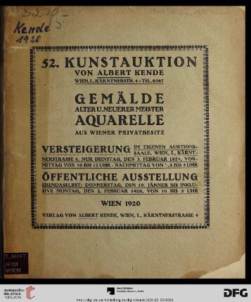 Gemälde alter u. neuerer Meister, Aquarelle aus Wiener Privatbesitz : Versteigerung 3. Februar 1920 (Katalog Nr. 52)