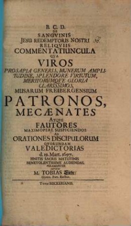De sanguinis Jesu Redemptoris nostri reliquiis commentatiuncula