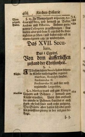 468-485, Das XVII. Seculum
