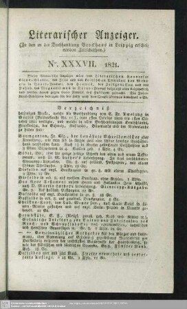 Literarischer Anzeiger No. XXXVII. 1821