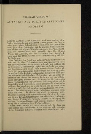 Autarkie als wirtschaftliches Problem