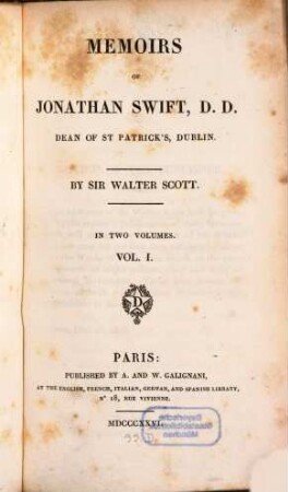 Memoirs of Jonathan Swift, D. D. Dean of St. Patrick's, Dublin : in two volumes, 1